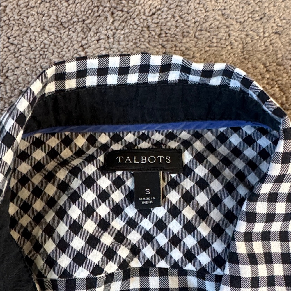 Talbots Black/White Gingham Button Down Top Size S - image 2